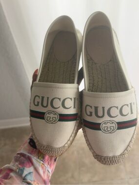 Gucci Canvas Logo Espadrilles with Green and Red Web Stripe